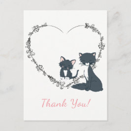 Söt Katt, Kittel och Flower Heart- Tack Vykort