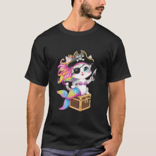 Söt Katt Kittel Sjöjungfru Pirat Halloweenfest Bar T Shirt