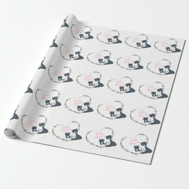 Söt Katt, Kitten, Flower Heart Girls Baby Shower Presentpapper (Utrullad)
