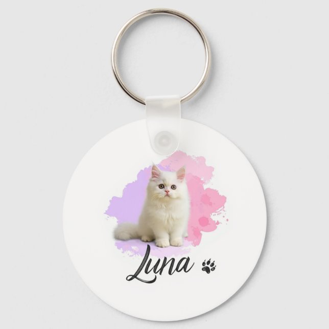 Söt Katt Konstarbetad Nyckelring – Luna (Framsida)