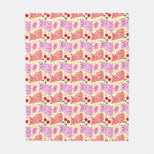 Söt Katt Körsbärs Blommönster   Kawaii Kitty Fleecefilt