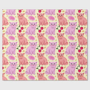 Söt Katt Körsbärs Blommönster Kawaii Kitty Presentpapper