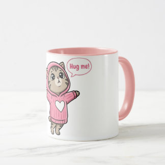 Söt katt kram hug pink tröja hjärta mugg