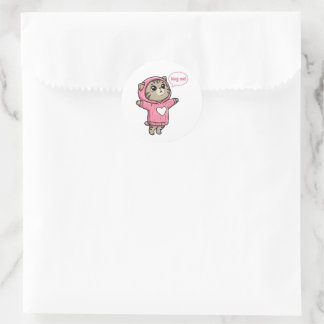 Söt Katt Kramar Mig Rosa Hoodie Hjärta Klistermärk Runt Klistermärke
