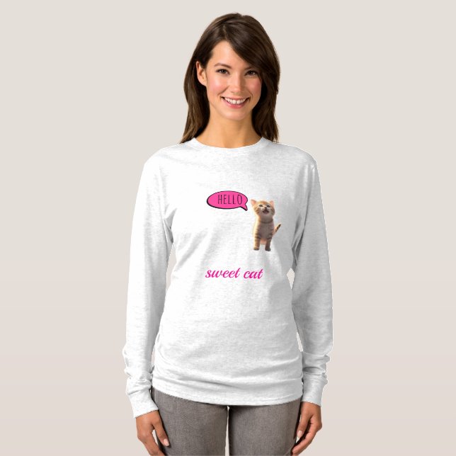  Söt Katt Långärmad T Shirt (Hel framsida)