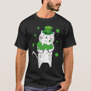 Söt Katt Leprechaun Patricks Dag Shamrock C Irlän T Shirt
