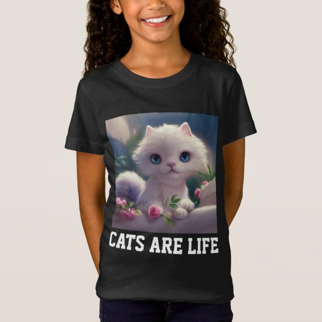SÖT KATT LITEN KATT BARN FLIKOR T-SHIRT (Framsida)