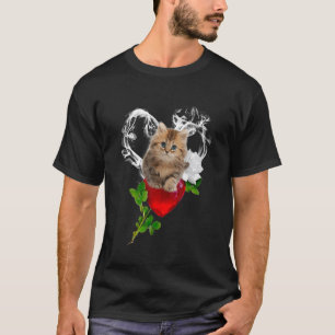 Söt Katt Liten Katt Rosa Blomma Rökande Hjärtat Äd T Shirt