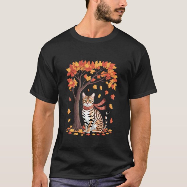 Söt Katt Lönnlövträd Höst Thanksgiving T Shirt (Framsida)