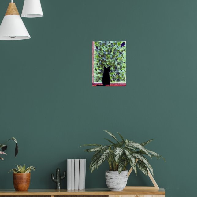 Söt Katt Målar Svarta Katter Fågelskådning! Poster (Vardagsrum 1)