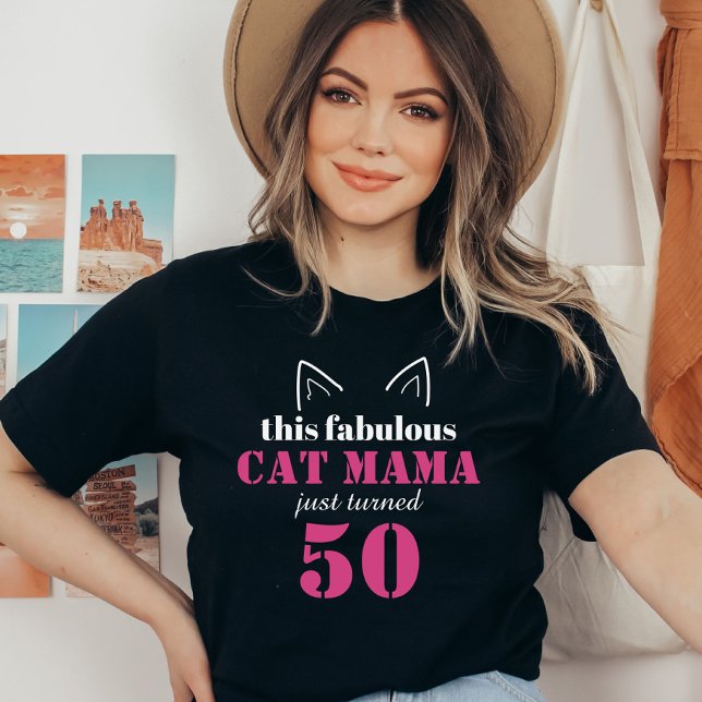 Söt katt-mamma 50-års födelsedags T-Shirt (Skapare uppladdad)