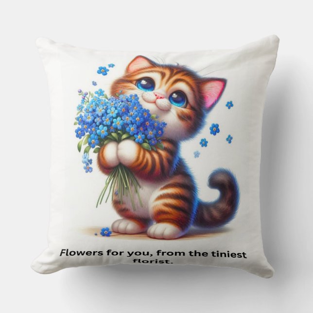 Söt katt med blommor kastkudde, söt present till kudde (Framsida)
