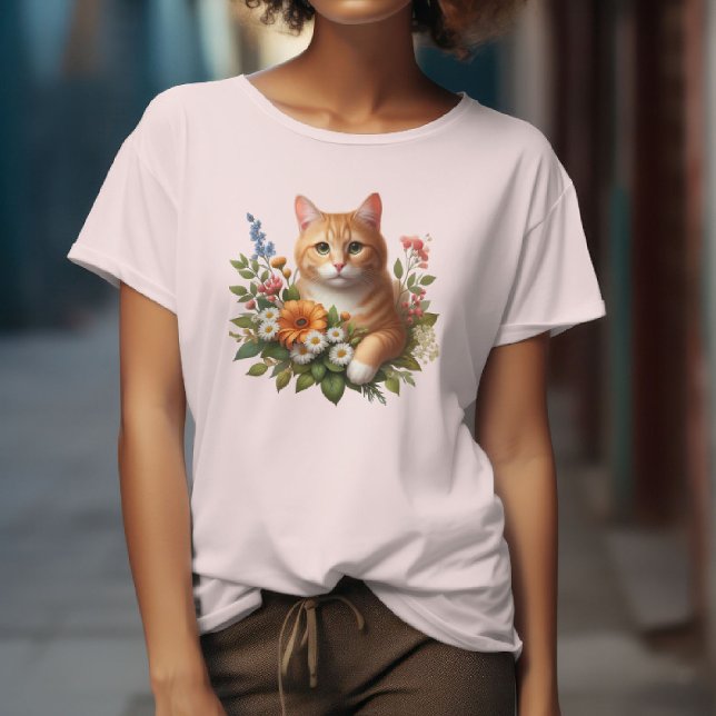 Söt katt med blommor t shirt (Skapare uppladdad)