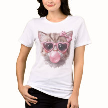 Söt katt med bubbelgummi-tee
