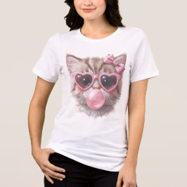 Söt katt med bubbelgummi-tee t shirt