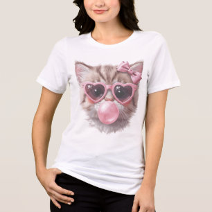Söt katt med bubbelgummi-tee t shirt