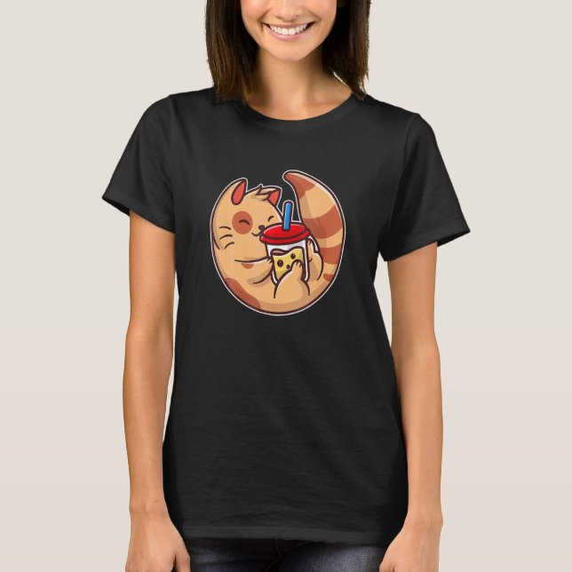 Söt Katt Med En Boba Ea T Shirt (Framsida)