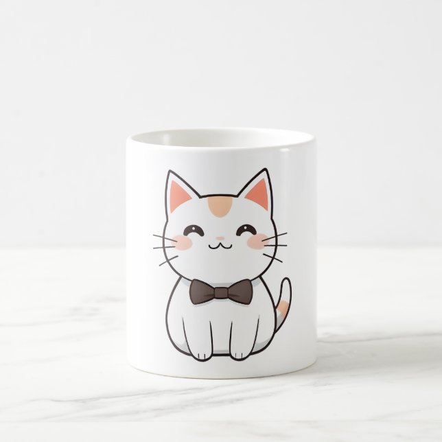 Söt katt med flugknut Kawaii-design Kaffemugg (Center)