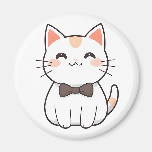 Söt katt med flugknut Kawaii-design Magnet (Framsidan)