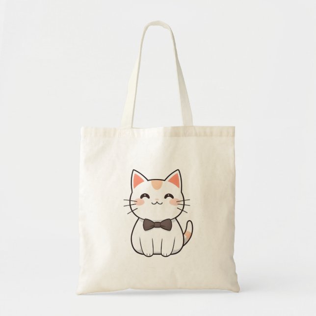 Söt katt med flugknut Kawaii-design Tygkasse (Framsidan)