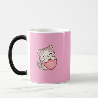 Söt katt med hjärta Rosa mugg – Bedårande Kawaii k
