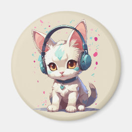 Söt katt med hörlurar charm magnet