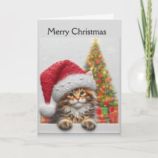 Söt katt med jultomtehatt jul helgkort