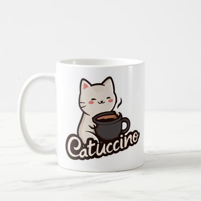 Söt katt med kaffe – Catuccino Kaffemugg (Vänster)