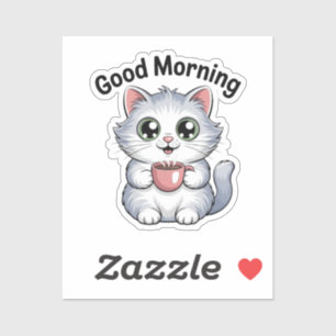 Söt katt med kaffe ”God morgon” dekal