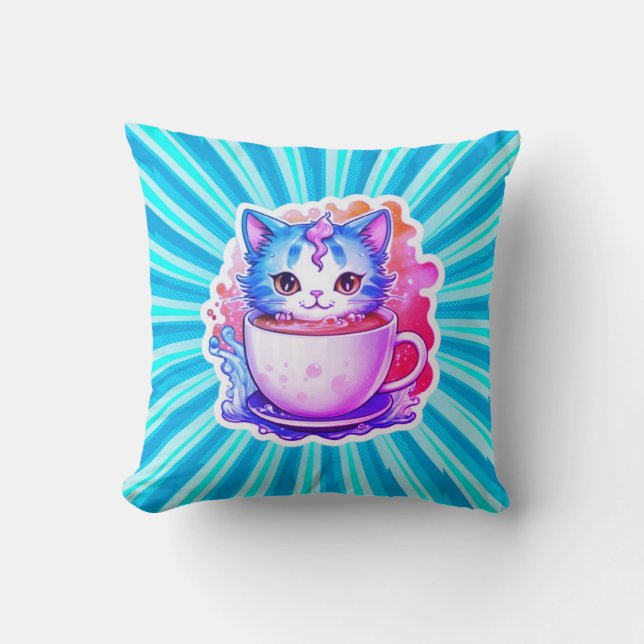 Söt katt med kaffemugg seriefigurer design-94678 kudde (Framsida)