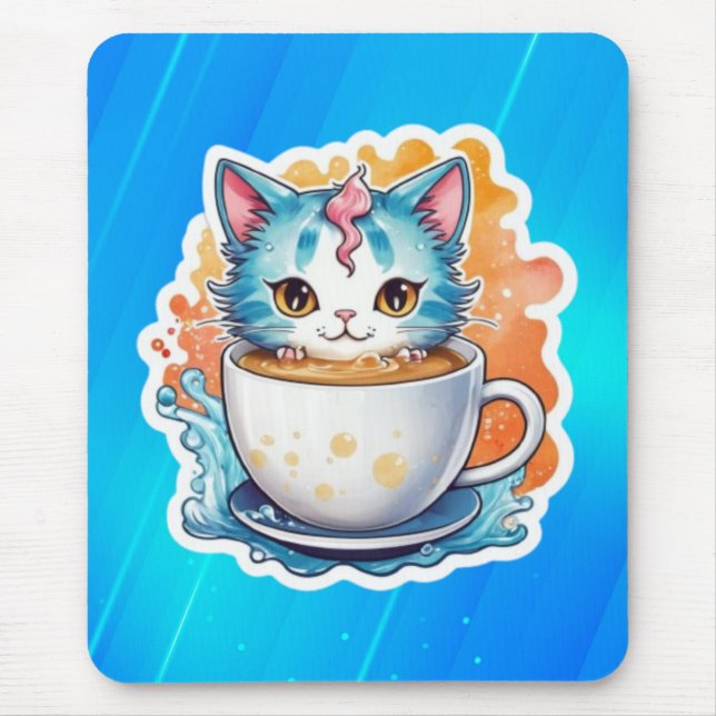 Söt katt med kaffemugg seriefigurer design-94678 musmatta (Framsidan)