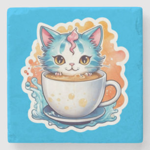 Söt katt med kaffemugg seriefigurer design-94678 stenunderlägg