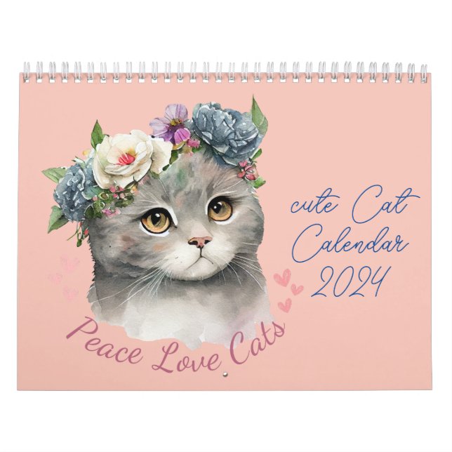 Söt katt med kärlek och fred kalender (Omslag)