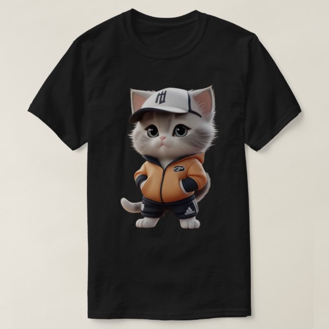 Söt katt med kläder, rolig katt t shirt (Design framsida)
