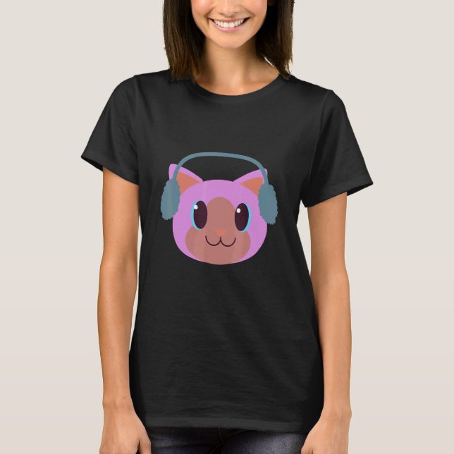 Söt katt med öronmuffar värmare vinterledighet Sn T Shirt (Framsida)