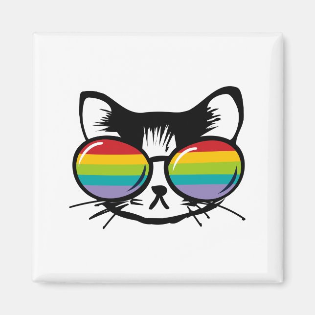 Söt katt med regnbågssolglasögon magnet (Framsidan)