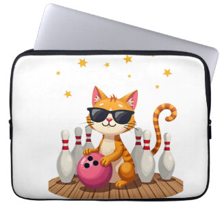 Söt katt med solglasögon Katt som spelar bowling f Laptop Fodral