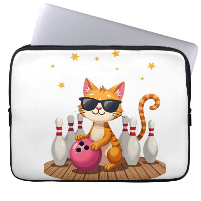 Söt katt med solglasögon Katt som spelar bowling f Laptop Fodral (Framsidan)