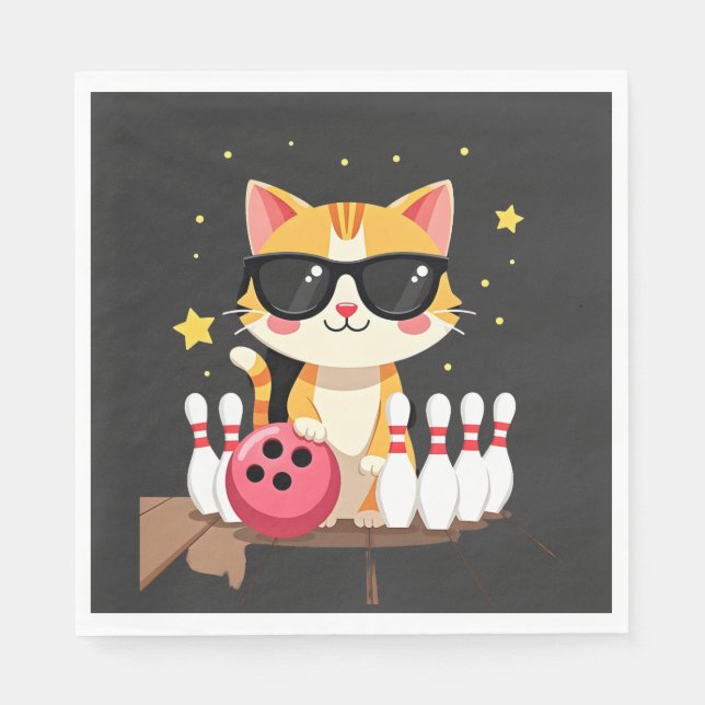 Söt katt med solglasögon Katt som spelar bowling f Pappersservett (Framsidan)