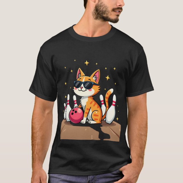 Söt katt med solglasögon Katt som spelar bowling f T Shirt (Framsida)