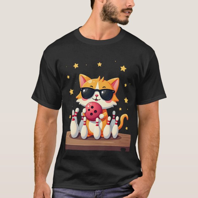 Söt katt med solglasögon Katt som spelar bowling f T Shirt (Framsida)