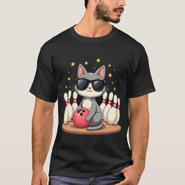 Söt katt med solglasögon Katt som spelar bowling f T Shirt (Framsida)