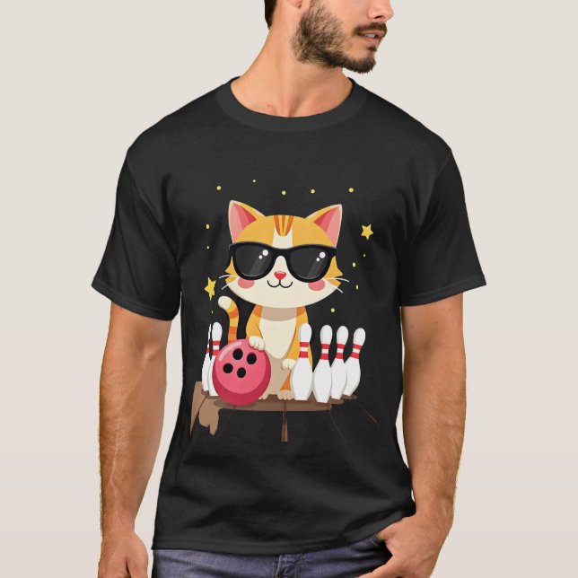 Söt katt med solglasögon Katt som spelar bowling f T Shirt (Framsida)