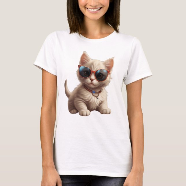 Söt katt med solglasögon, rolig katt t shirt (Framsida)