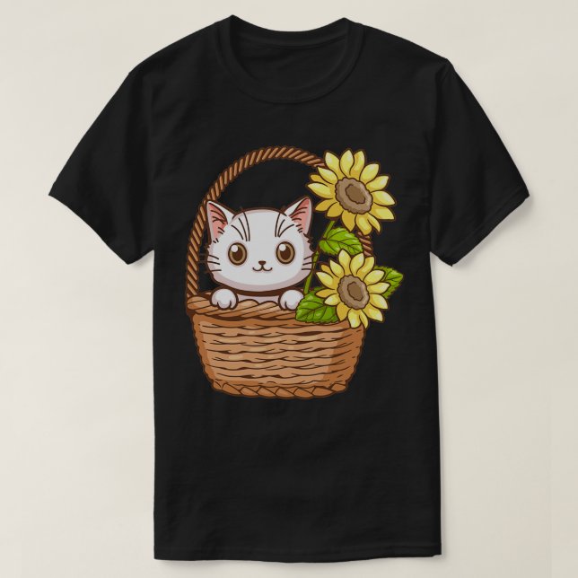 Söt katt med solros 5 t shirt (Design framsida)