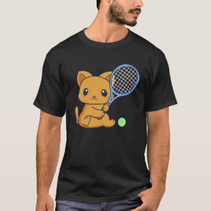 Söt katt med tennisracket och tennisboll katt t shirt