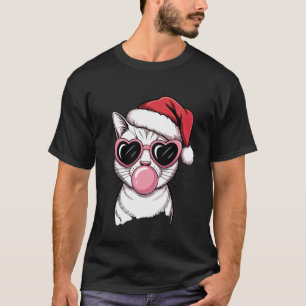 Söt katt med tomtelucka och hjärtformade glasögon t shirt