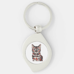 Söt Katt Mjao-Geometrisk Katt Elegans Swirl Silverfärgad Nyckelring