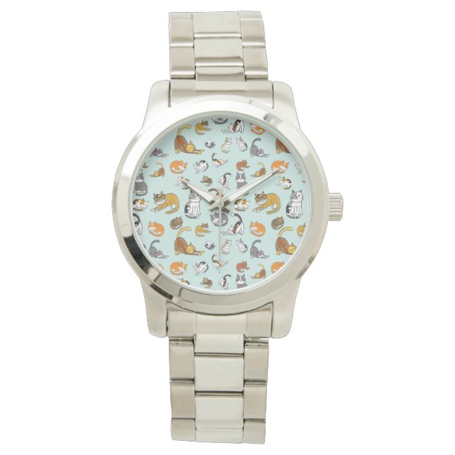 Söt katt-mönster-design för kattälskare-turkos armbandsur (Framsida)