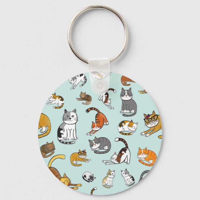 Söt katt-mönster-design för kattälskare-turkos nyckelring (Framsida)